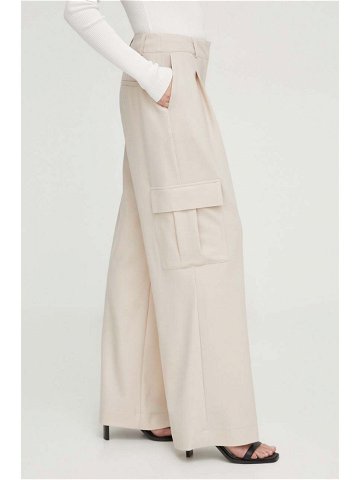 Kalhoty s příměsí vlny Herskind Louise béžová barva jednoduché high waist 5011993