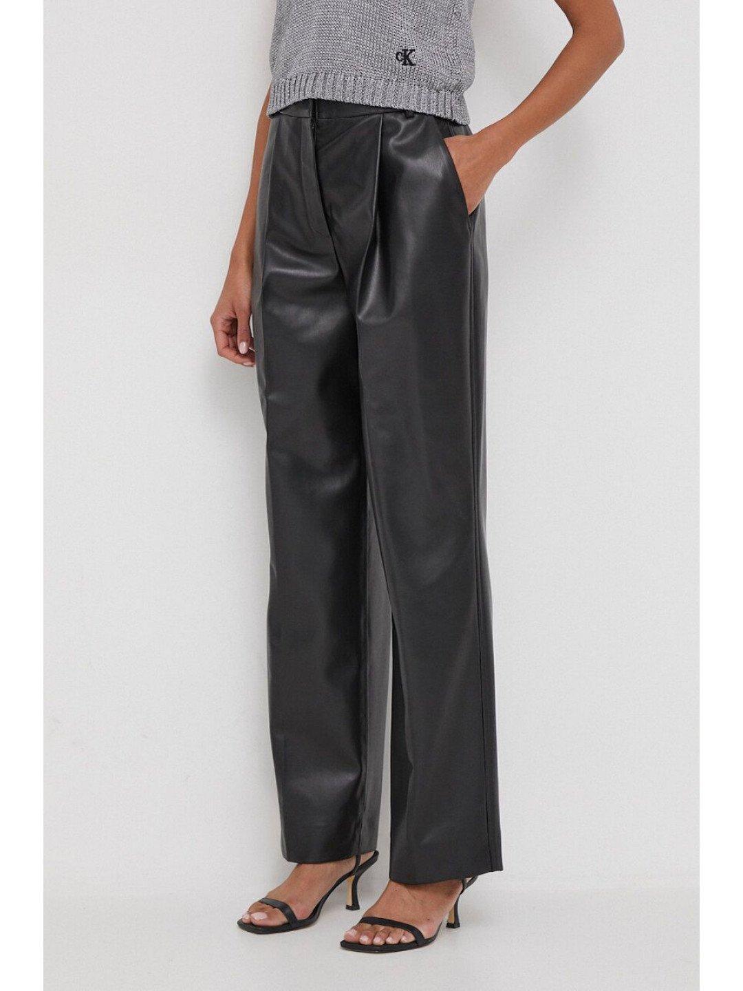 Kalhoty Calvin Klein dámské černá barva široké high waist K20K206313