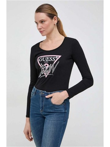 Bavlněné tričko s dlouhým rukávem Guess ICON černá barva W4RI42 I3Z14