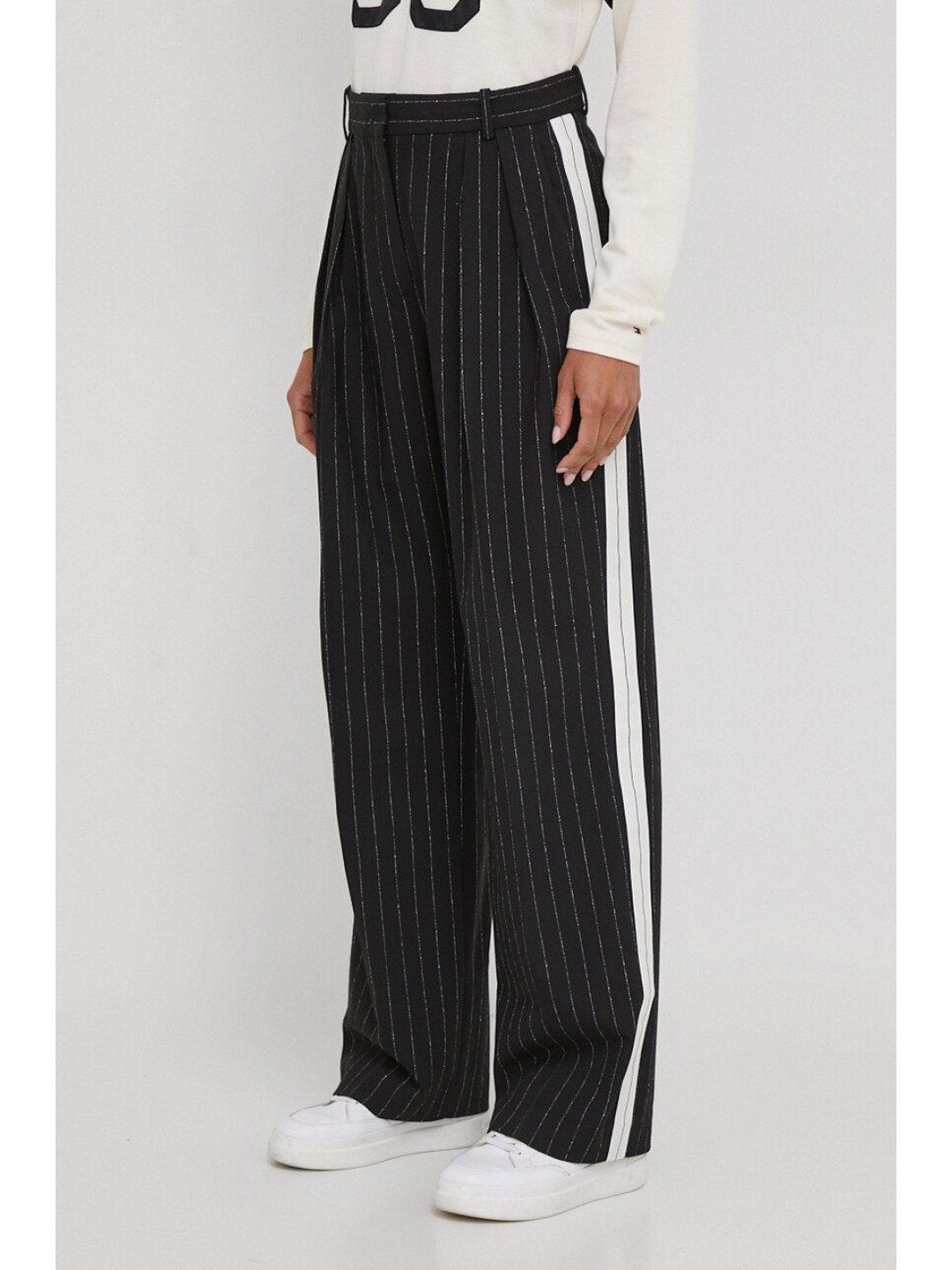 Kalhoty Tommy Hilfiger dámské černá barva široké high waist WW0WW40513