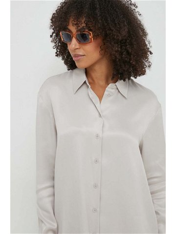 Košile Calvin Klein dámská šedá barva relaxed s klasickým límcem K20K206299