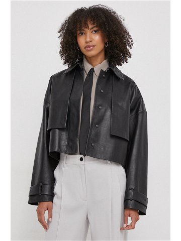 Kožená bunda Calvin Klein dámská černá barva přechodná K20K206312