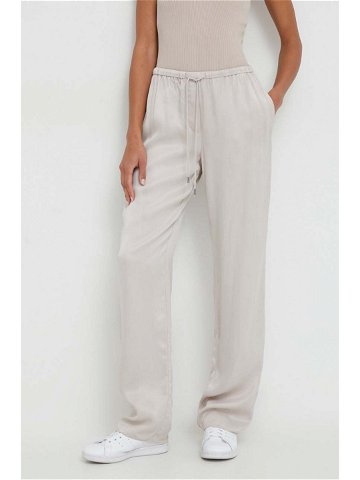 Kalhoty Calvin Klein dámské šedá barva jednoduché high waist