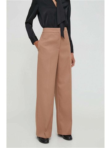 Kalhoty Calvin Klein dámské béžová barva jednoduché high waist