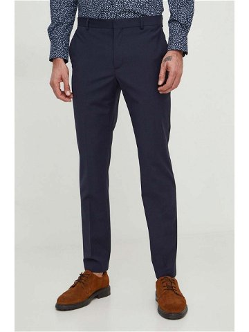Vlněné kalhoty Calvin Klein tmavomodrá barva jednoduché K10K112936