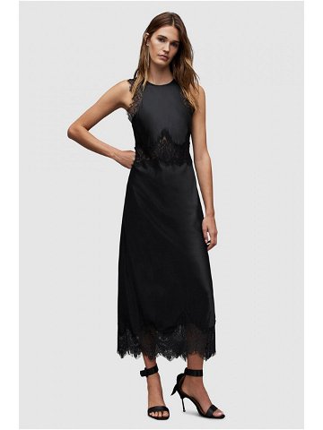 Šaty s příměsí hedvábí AllSaints Alula černá barva maxi
