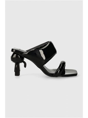 Kožené pantofle Karl Lagerfeld IKON HEEL dámské černá barva na podpatku KL39005A