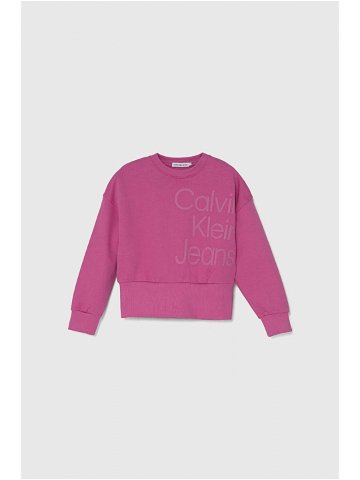 Dětská bavlněná mikina Calvin Klein Jeans růžová barva s potiskem