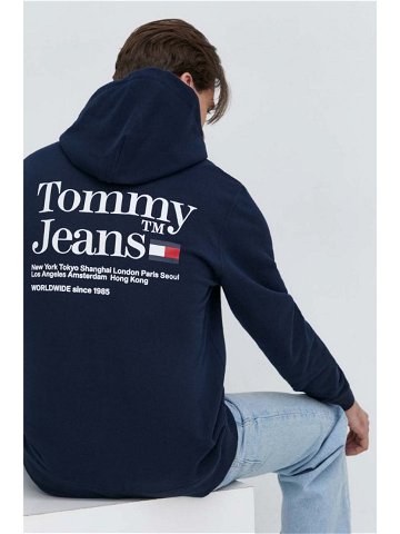 Mikina Tommy Jeans pánská tmavomodrá barva s kapucí s potiskem DM0DM18860
