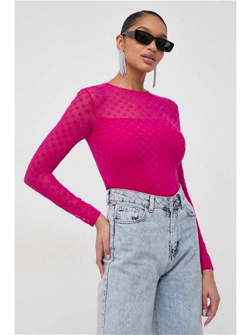 Tričko s dlouhým rukávem Karl Lagerfeld růžová barva