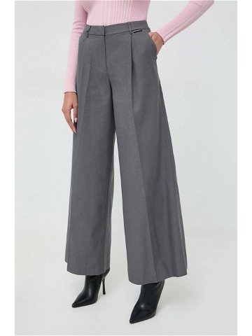 Kalhoty Karl Lagerfeld dámské šedá barva široké high waist