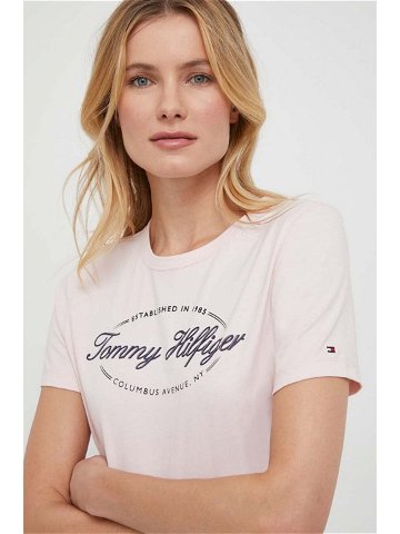 Bavlněné tričko Tommy Hilfiger růžová barva WW0WW41039