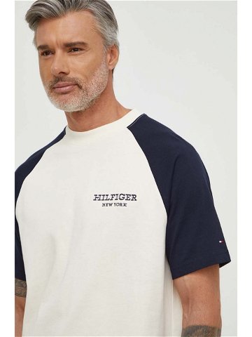 Bavlněné tričko Tommy Hilfiger béžová barva MW0MW33679