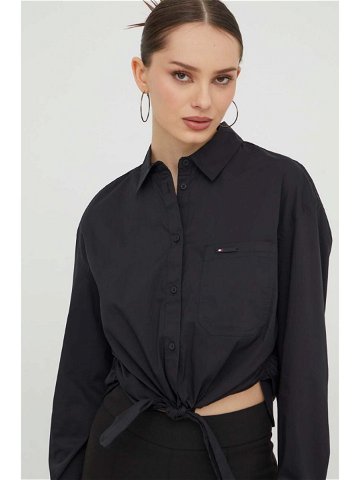 Košile Tommy Jeans dámská černá barva regular s klasickým límcem