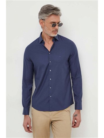 Košile Calvin Klein pánská tmavomodrá barva slim s klasickým límcem K10K112305