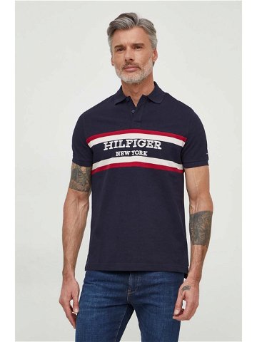 Bavlněné polo tričko Tommy Hilfiger tmavomodrá barva s aplikací