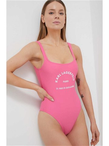 Jednodílné plavky Karl Lagerfeld růžová barva měkký košík
