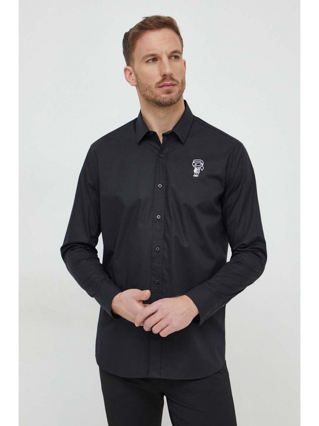 Košile Karl Lagerfeld pánská černá barva regular s klasickým límcem