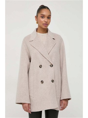 Vlněný kabát Ivy Oak béžová barva přechodný dvouřadový IO111082