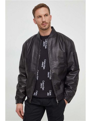 Kožená bunda Calvin Klein pánská černá barva přechodná