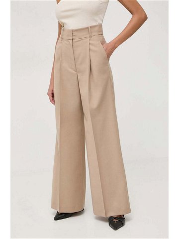 Kalhoty s příměsí vlny Ivy Oak béžová barva široké high waist IO115169