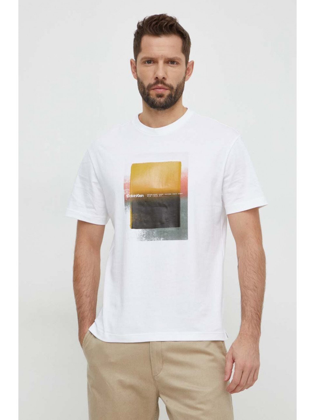 Bavlněné tričko Calvin Klein bílá barva s potiskem K10K112394