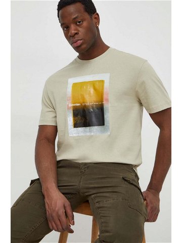 Bavlněné tričko Calvin Klein béžová barva s potiskem