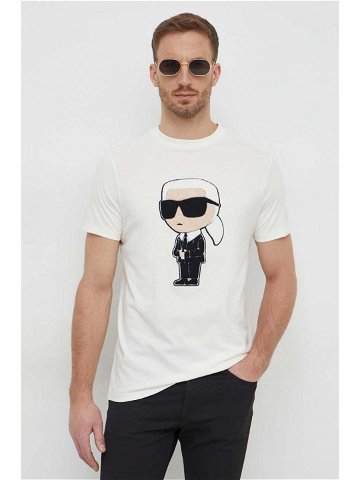 Bavlněné tričko Karl Lagerfeld béžová barva s aplikací