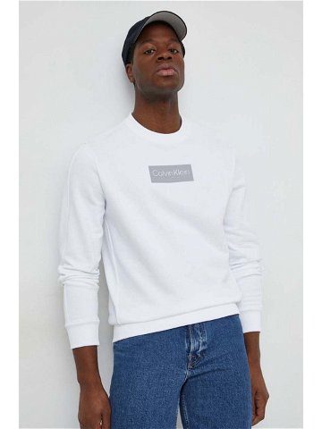 Bavlněná mikina Calvin Klein pánská bílá barva s aplikací