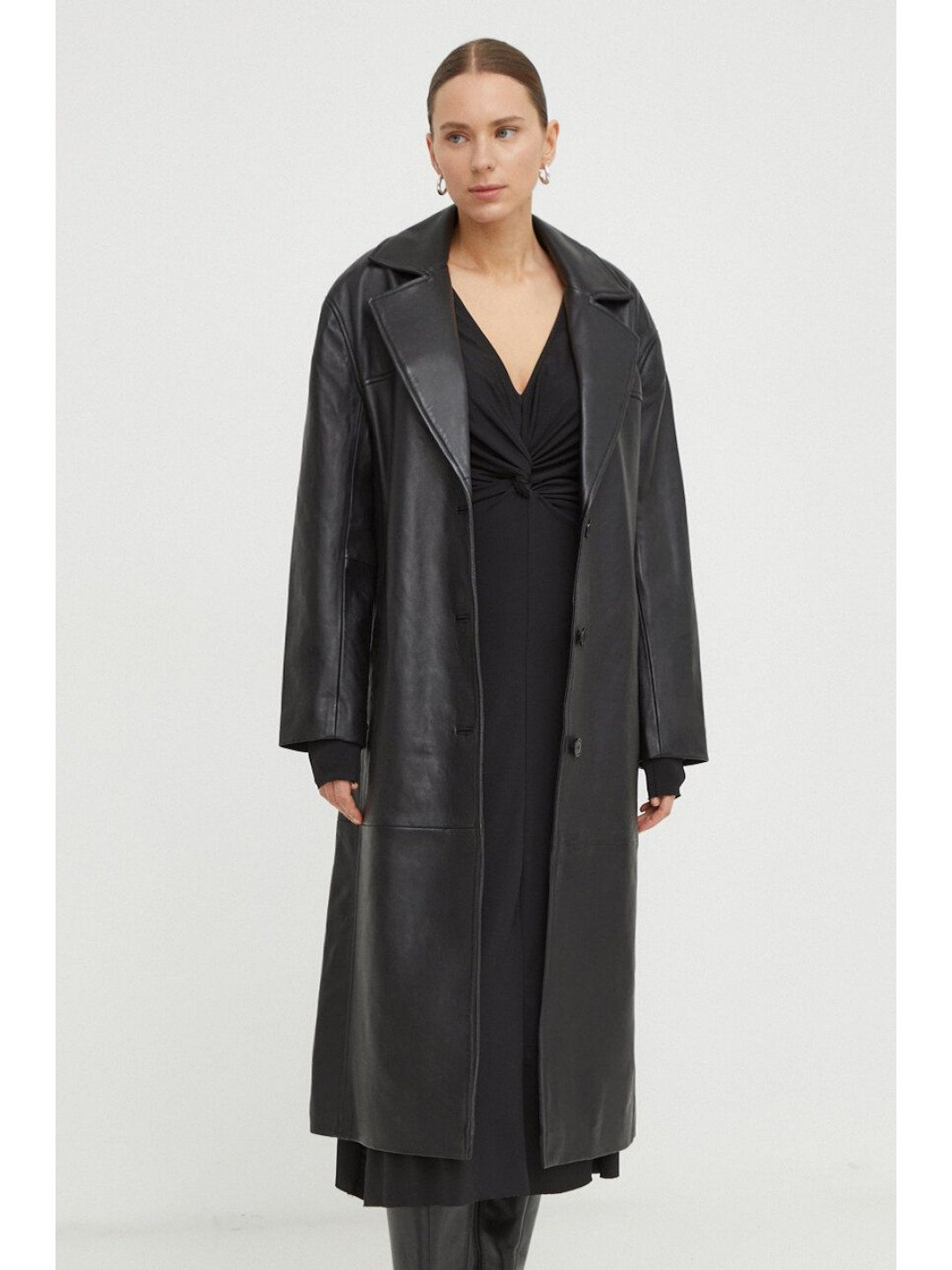 Kožený kabát 2NDDAY dámský černá barva přechodný oversize