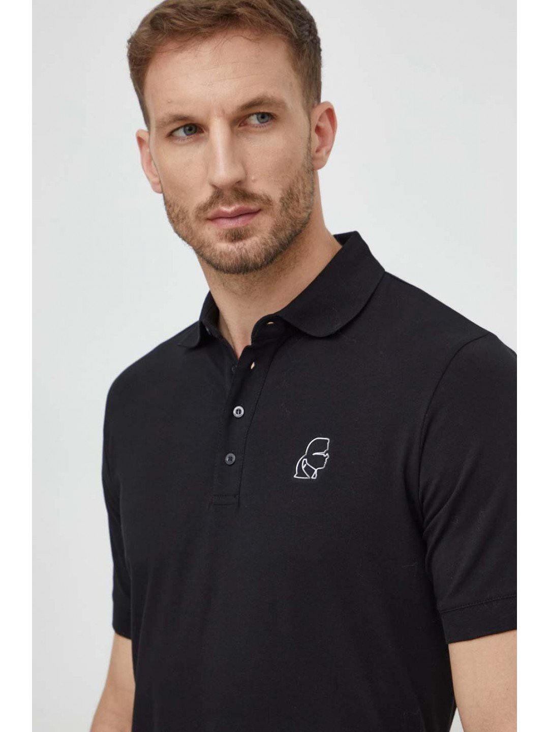 Polo tričko Karl Lagerfeld černá barva s aplikací