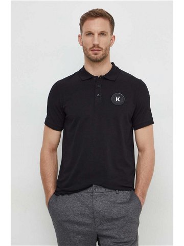 Polo tričko Karl Lagerfeld černá barva s aplikací