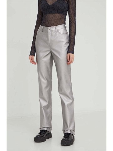 Kalhoty Karl Lagerfeld Jeans dámské stříbrná barva jednoduché high waist