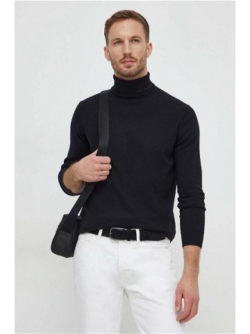 Vlněný svetr Karl Lagerfeld pánský černá barva lehký s golfem