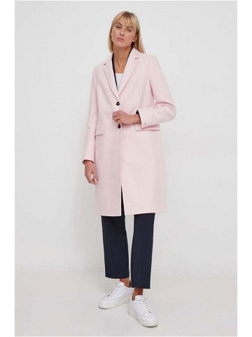 Vlněný kabát Tommy Hilfiger růžová barva přechodný
