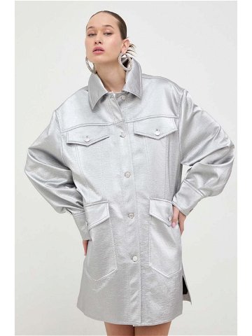 Košilová bunda Moschino Jeans stříbrná barva