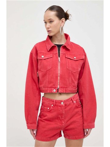 Džínová bunda Moschino Jeans dámská červená barva přechodná oversize