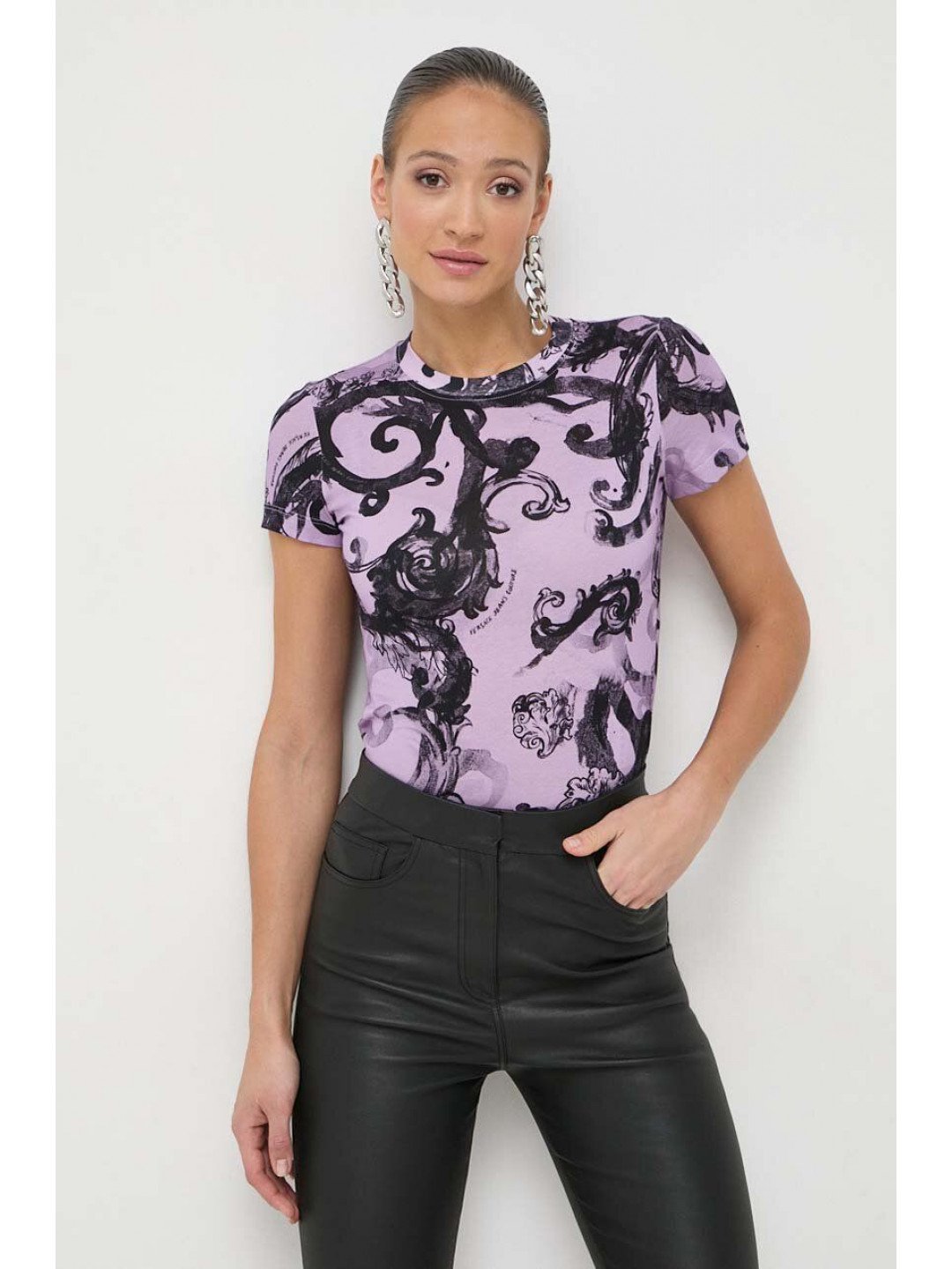 Bavlněné tričko Versace Jeans Couture fialová barva 76HAH6D8 JS287
