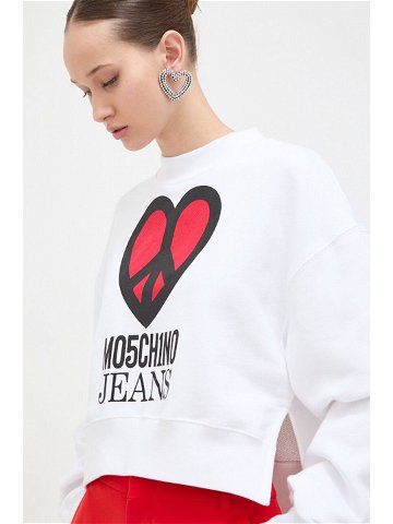 Bavlněná mikina Moschino Jeans dámská bílá barva s potiskem