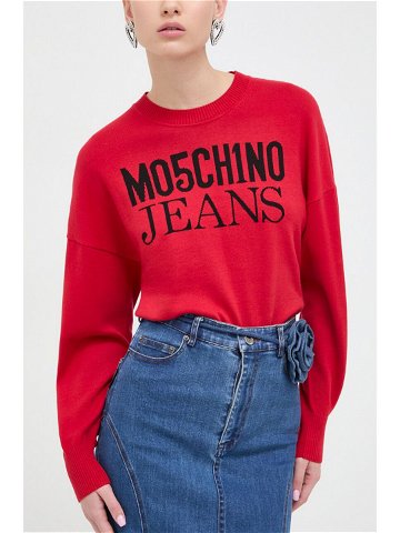 Bavlněný svetr Moschino Jeans červená barva lehký
