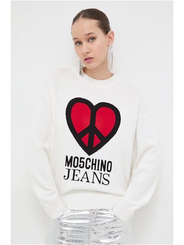 Bavlněný svetr Moschino Jeans béžová barva lehký