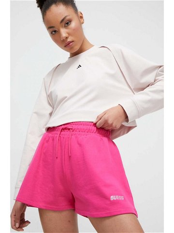 Bavlněné šortky Guess ELEANORA fialová barva melanžové high waist V4RD04 KC5O0