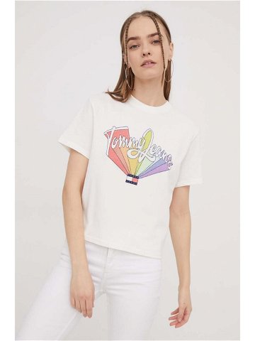 Bavlněné tričko Tommy Jeans béžová barva DW0DW17380