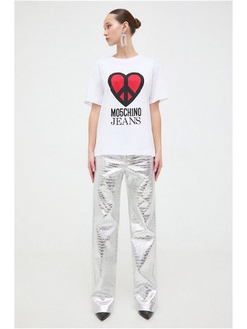 Bavlněné tričko Moschino Jeans bílá barva