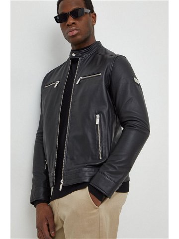 Kožená bunda Karl Lagerfeld pánská černá barva přechodná 541422 555019