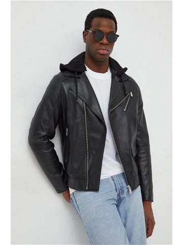 Kožená ramoneska Karl Lagerfeld pánská černá barva přechodná