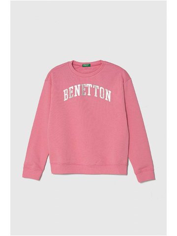 Dětská bavlněná mikina United Colors of Benetton růžová barva s potiskem