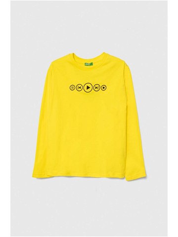 Dětská bavlněná košile s dlouhým rukávem United Colors of Benetton žlutá barva s potiskem