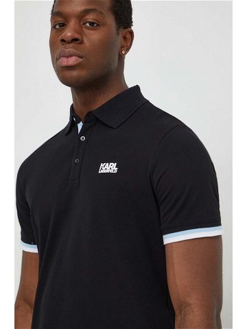 Bavlněné polo tričko Karl Lagerfeld černá barva s potiskem
