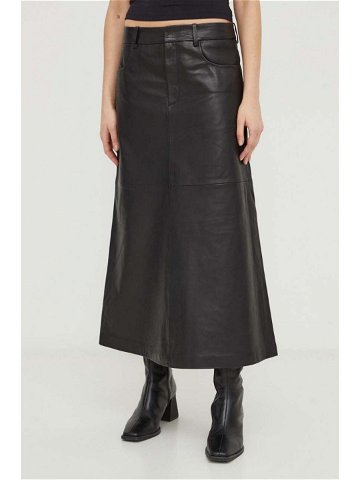 Kožená sukně Gestuz černá barva midi áčková